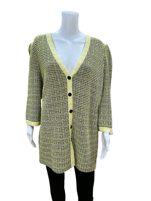 St. John Collection Navy/yellow Jacket Citron &amp; Navy Boucle Knit Topper Jacket NWT Size XL - Size XL