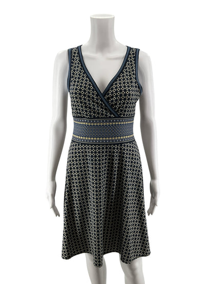 NIC + ZOE Navy Mosaic Print Surplice Fit &amp;amp; Flare Knit Dress Size Small