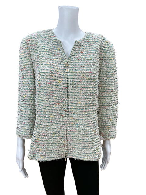 St. John Collection white/aqua/pink Jacket Pastel Tweed Boucle Knit Jacket Size 18 - Size 16