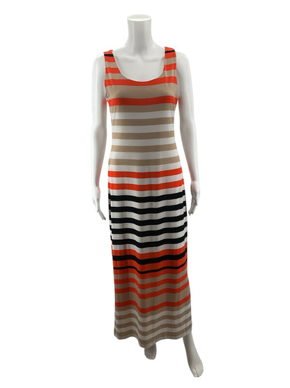 Jessica Howard Striped Sleeveless Maxi Dress Size S | Tan Coral Black