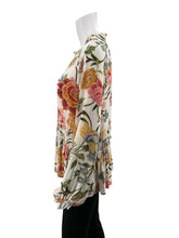 LOFT White/multi Long Sleeve Floral Smocked Tie-Neck Peplum Blouse Size Medium - Size M