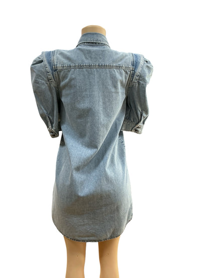 Frame Cresthaven Denim Puff Sleeve Mini Shirtdress Light Wash Size Small