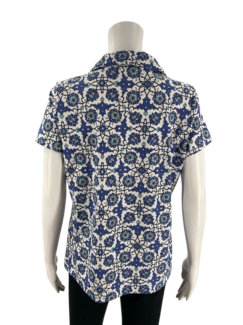 Chico's White/Blue Floral Pre-Owned Ladies Top - Size Medium - Margaret’s Fine Consignment