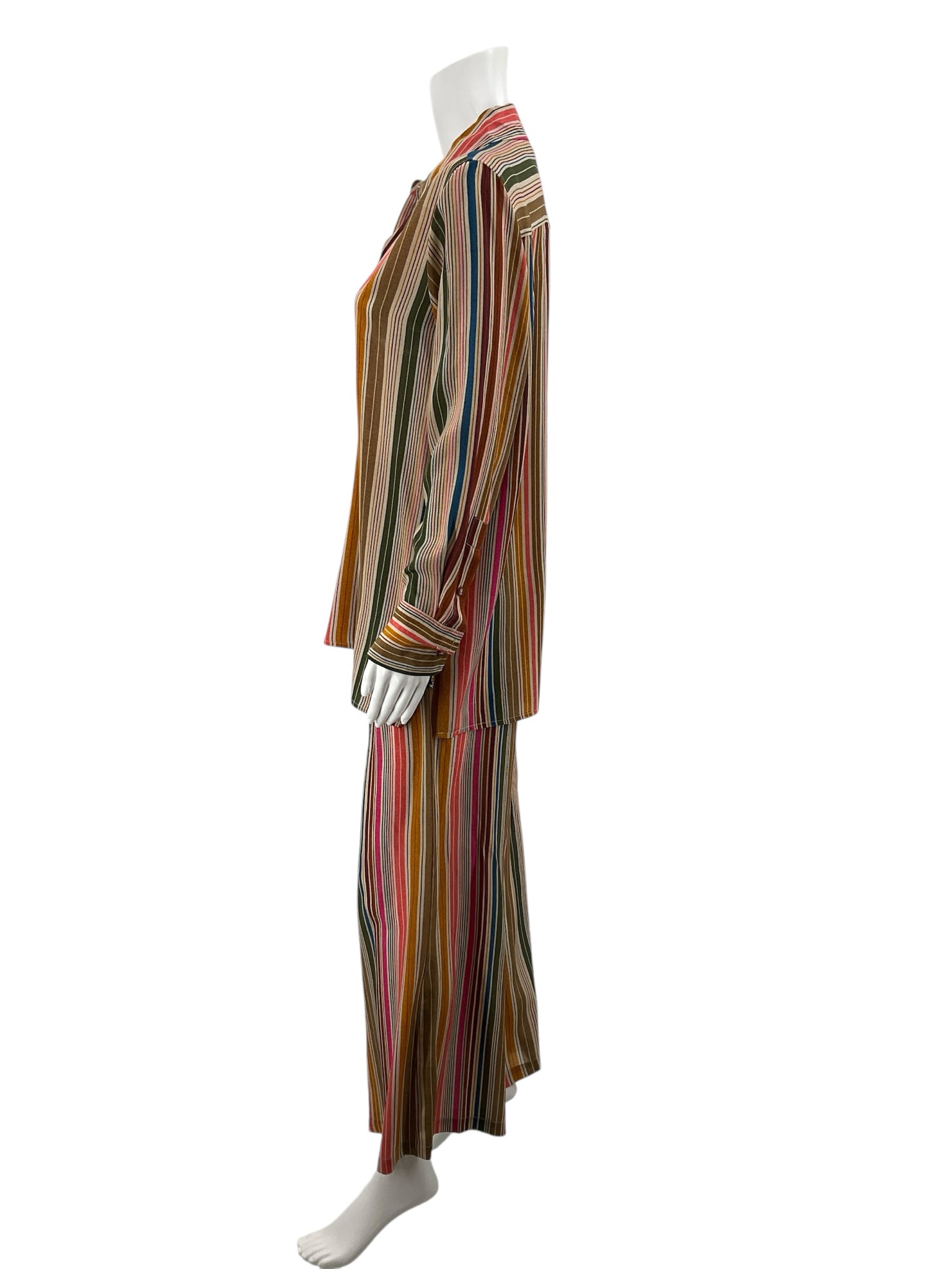 Johnny Was Vintage Multi-Stripe 100% Silk 2-Piece Pant Set | Size XS