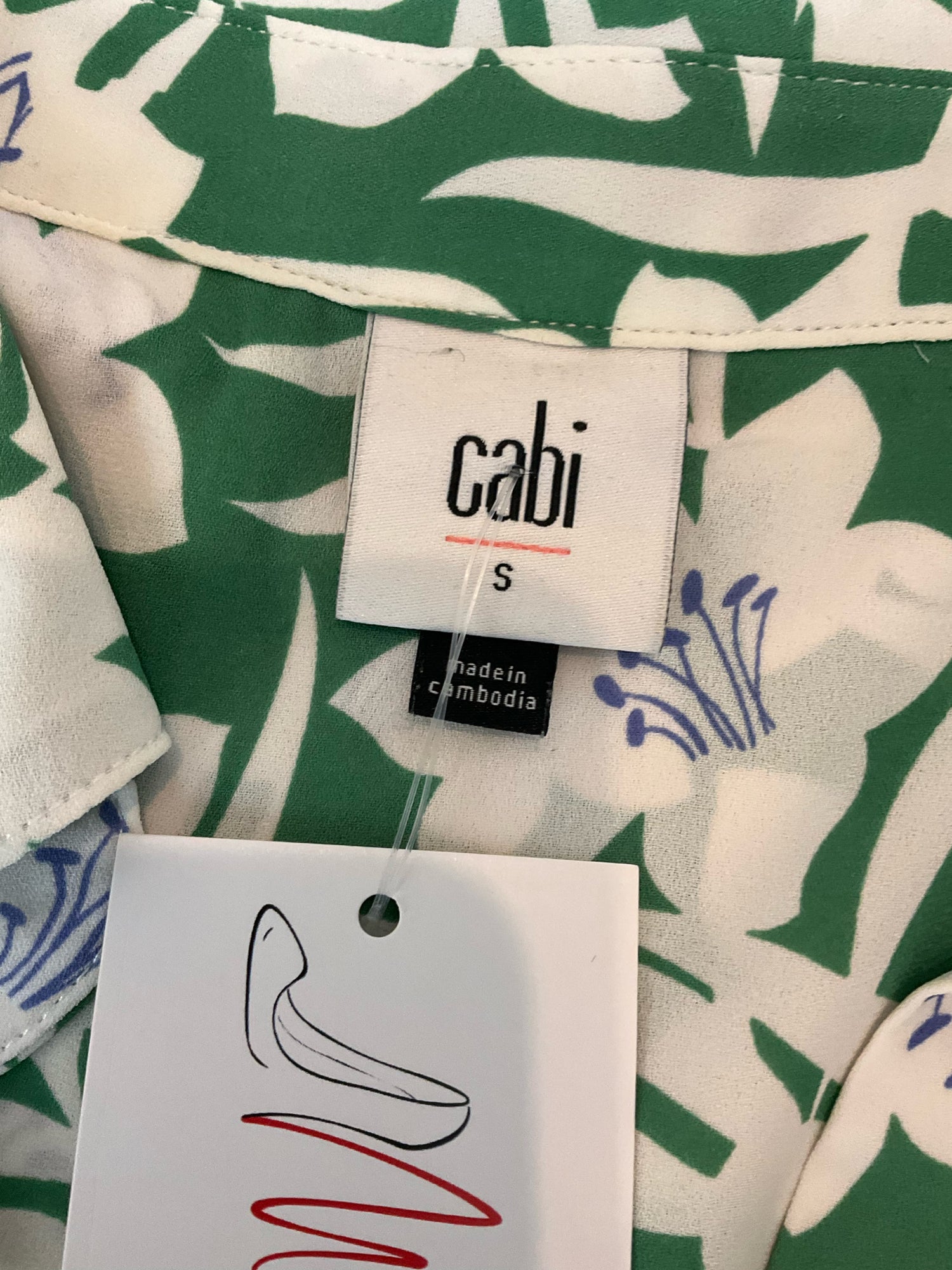 cabi Posey Top Floral Sleeveless Blouse Green White Purple Size Small