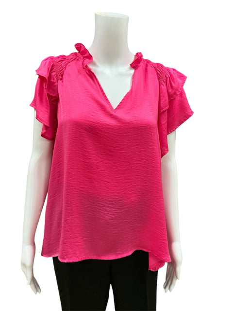 glam Size L Pink Solid Casual Top - Downstairs