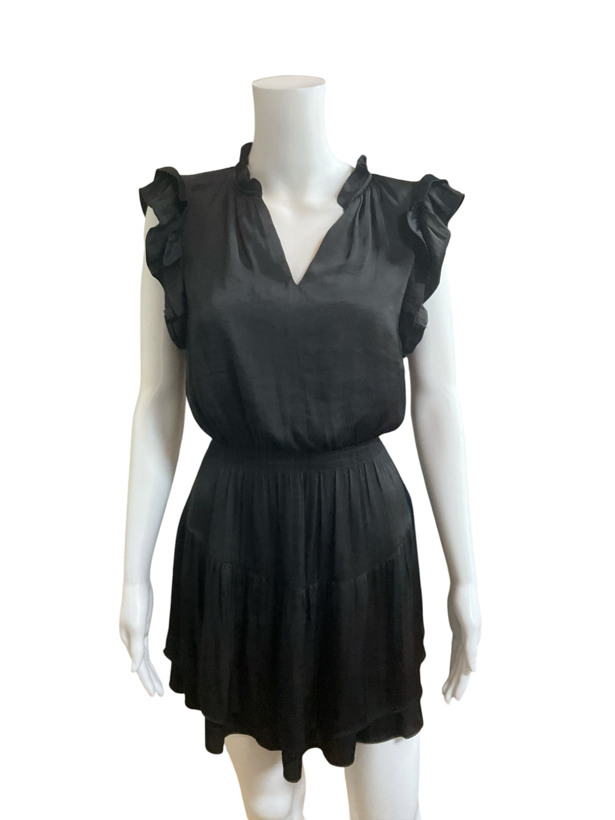 Steve Madden Black Ruffled V-Neck Tiered Mini Dress - Size XS - ONLINE ONLY