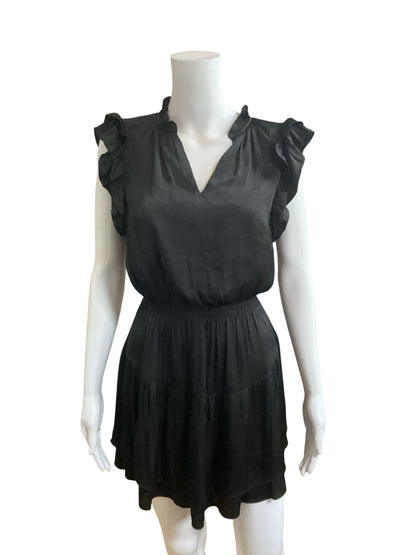 Steve Madden Black Ruffled V-Neck Tiered Mini Dress - Size XS - ONLINE ONLY