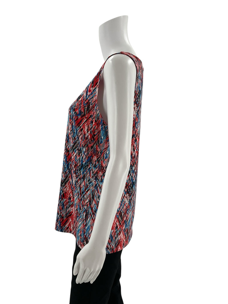 Claudia Ev Red/Blue/Black Print Pre-Owned Ladies Top - Size Petite Large