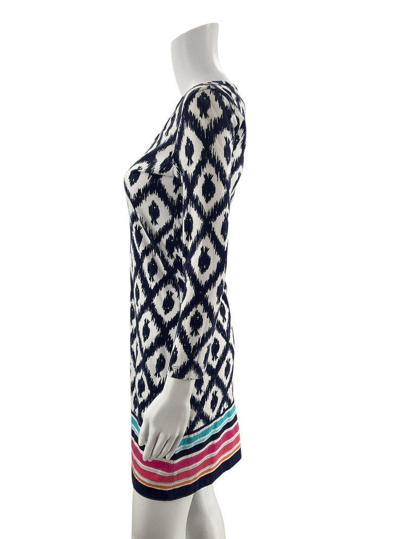 Lilly Pulitzer White/Navy Print Pre-Owned Ladies Dress - Size XS