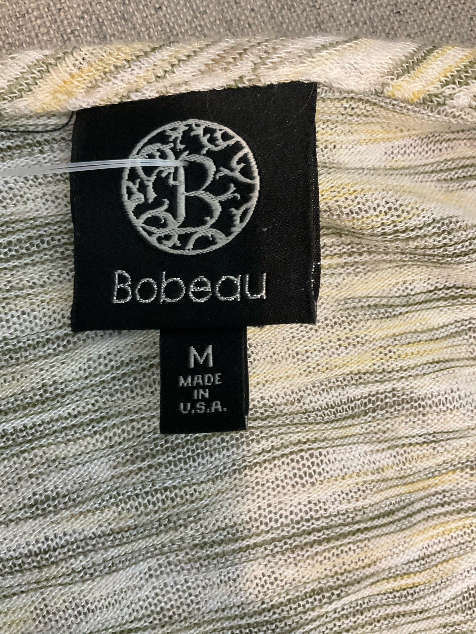 Bobeau Twist Front Slub Knit Top Yellow Green Heathered USA Made Size Medium