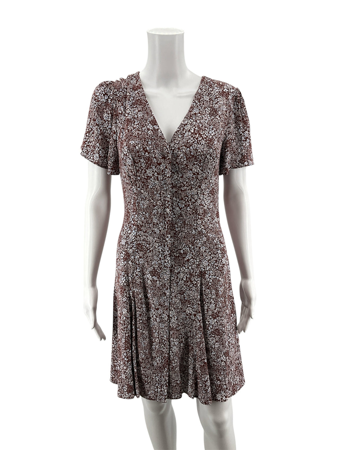 Madewell white/rust Mini, Faux-Wrap, A-Line, Short Sleeve, V-Neck, Ruffle Sleeve Size 4 white/rust Floral Pre-Owned Ladies New With Tags Dress - Size 4
