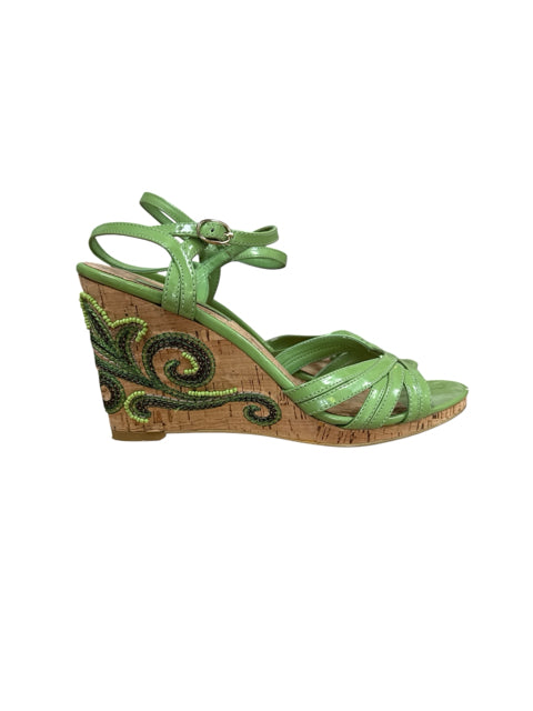GUESS Lime Wedges Lime Green Beaded Cork Wedge Platform Sandals Size 7 - Size 7