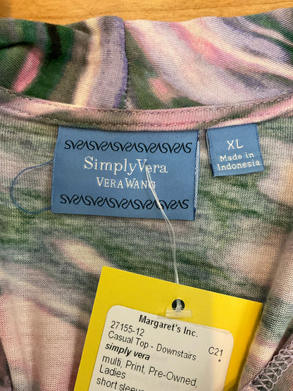 Simply Vera Vera Wang XL Watercolor Print V-Neck Top | Pre-Owned Rayon Blouse