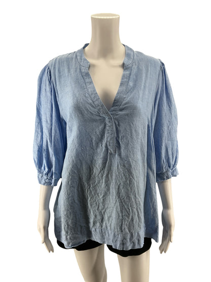 Lilly Pulitzer Tisbury Linen Popover Top Blue Grotto Size 14