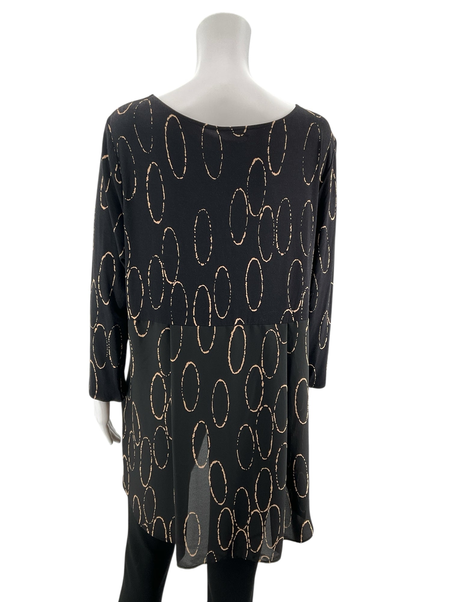 Alfani Black &amp; Tan Oval Print Mixed-Media Tunic Top Size XL