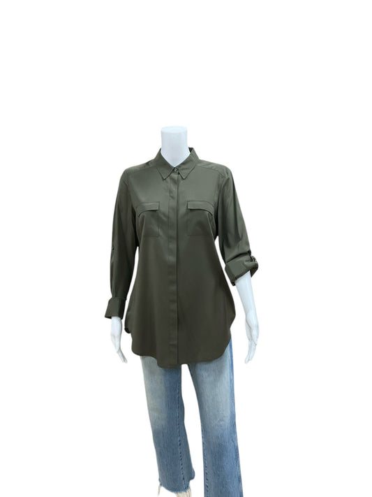 Ann Taylor Olive Solid Blouse Size Medium - front view