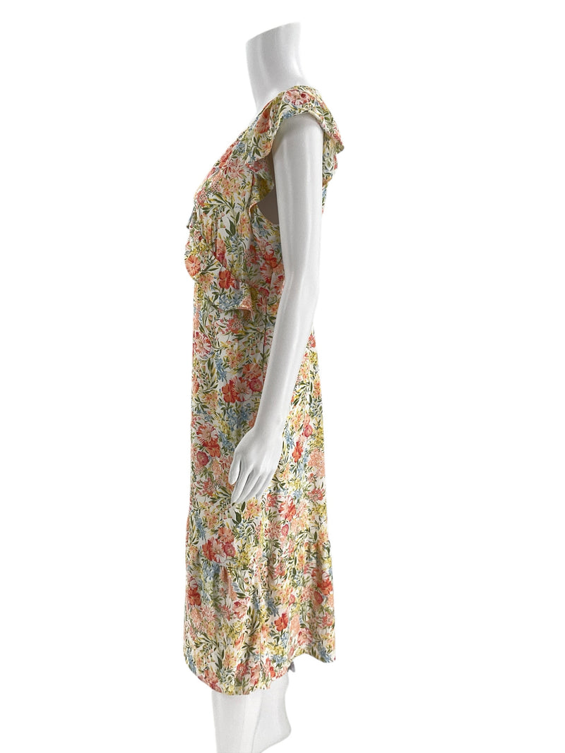 Collective Concepts White/Peach/Yellow/Blue Floral Pre-Owned Dress - Size Small - Margaret’s Fine Consignment