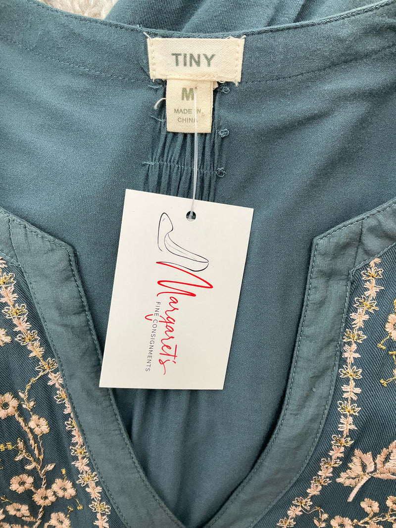Tiny Green/Tan Floral Pre-Owned Ladies Dress - Size Medium