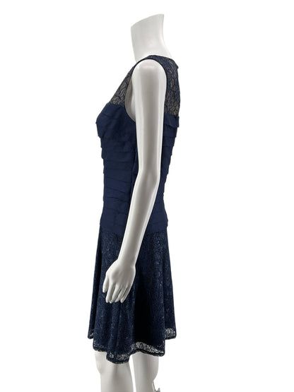 London Times Navy Blue Lace Tiered Illusion Yoke Cocktail Dress Size 4 - ONLINE ONLY