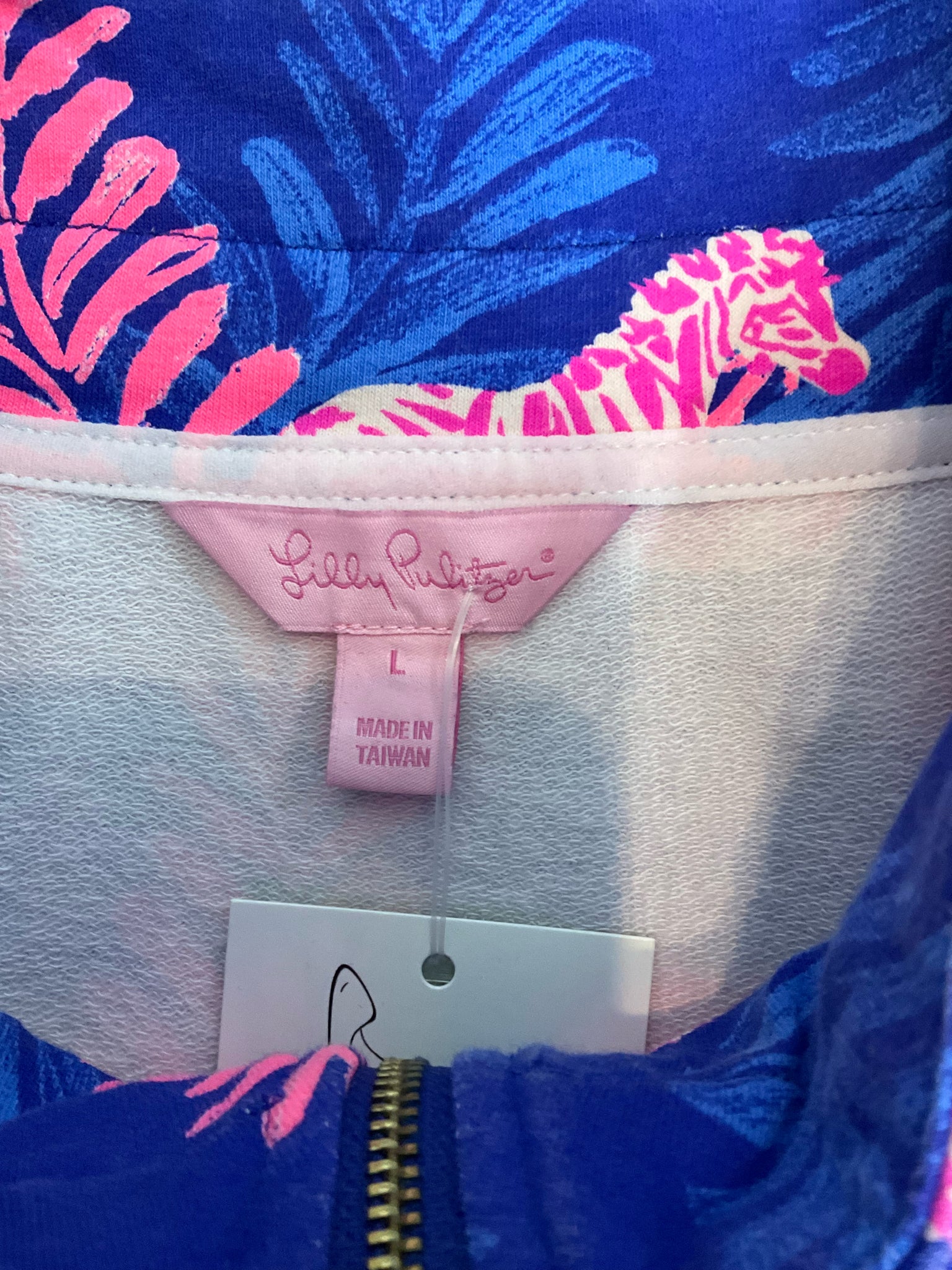 Lilly Pulitzer Skipper Popover Blue Skies Pink Zebra Half Zip Top Size Large
