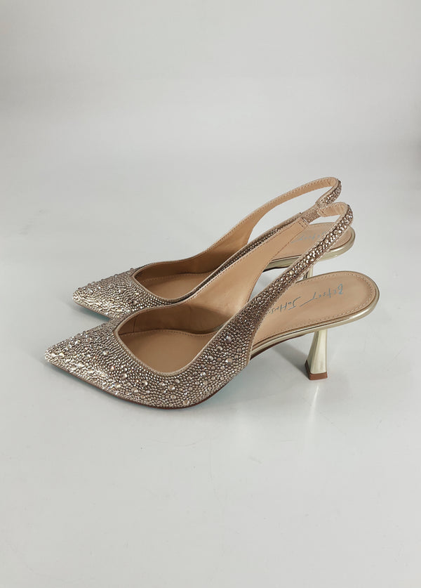 Betsey Johnson Gold Rhinestones Pre-Owned Ladies Heel - Size 8.5