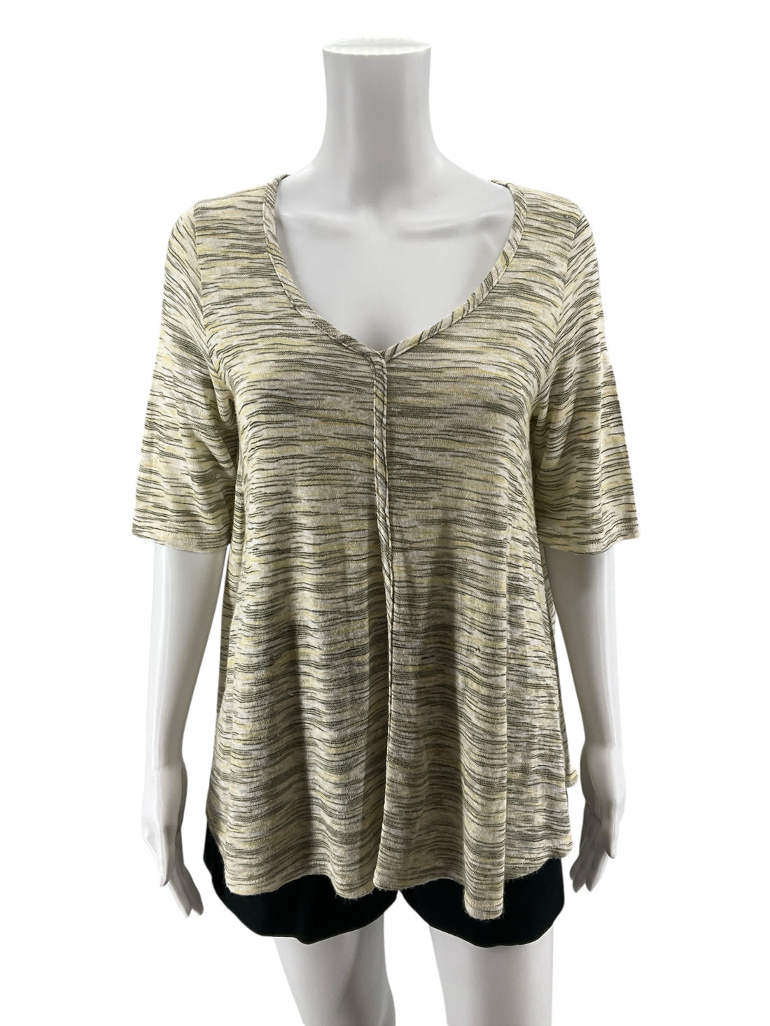 Bobeau Twist Front Slub Knit Top Yellow Green Heathered USA Made Size Medium