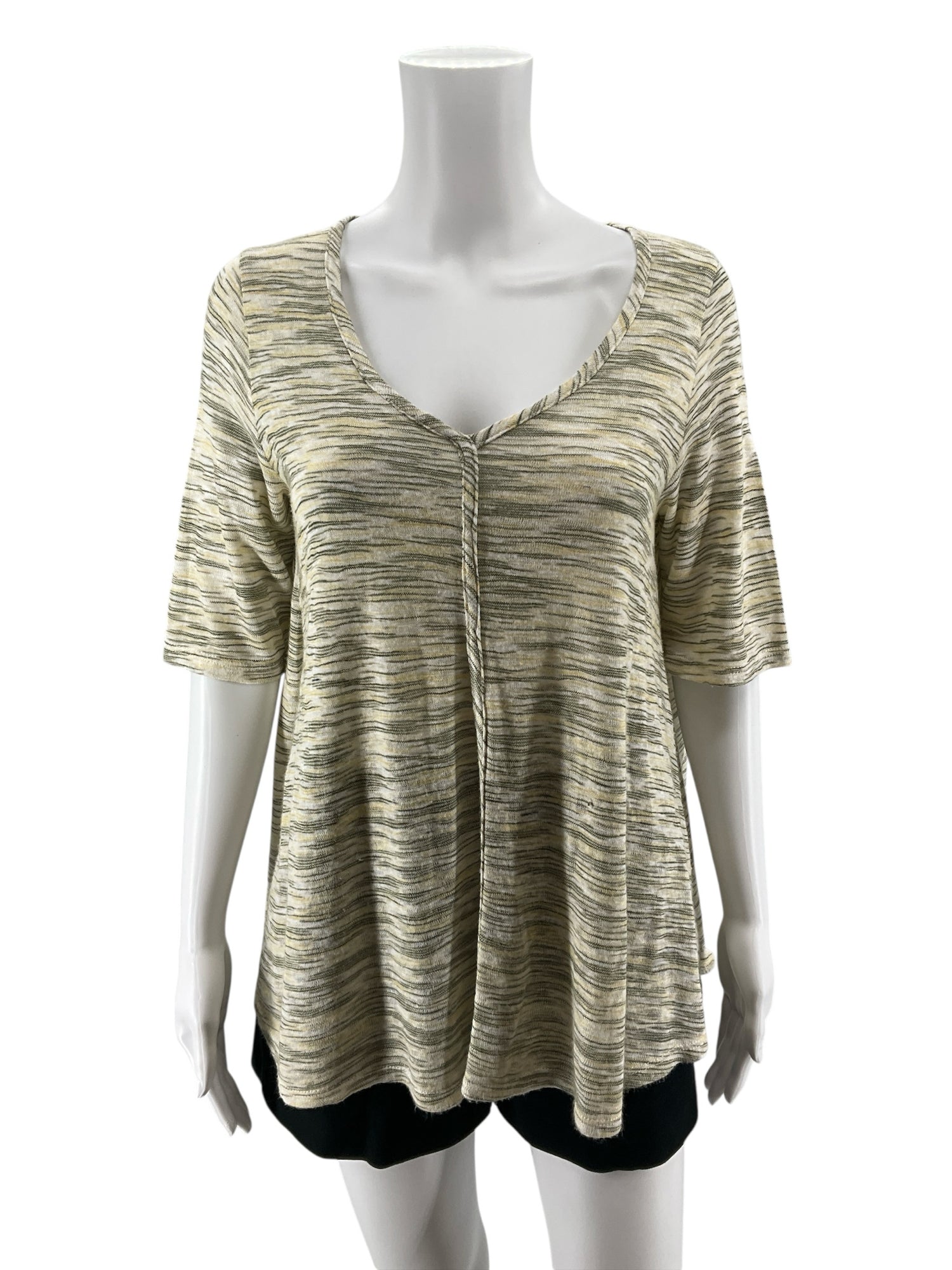 Bobeau Twist Front Slub Knit Top Yellow Green Heathered USA Made Size Medium
