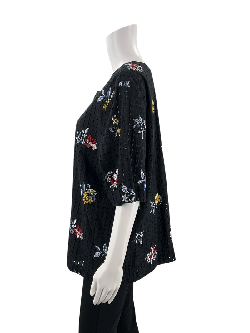 Ann Taylor Black/Multi Floral Pre-Owned Ladies Top - Size XL