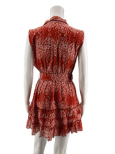 Steele Orange/tan Mini Red & White Ikat Print Cotton Tiered Mini Dress S Petite - Size sp