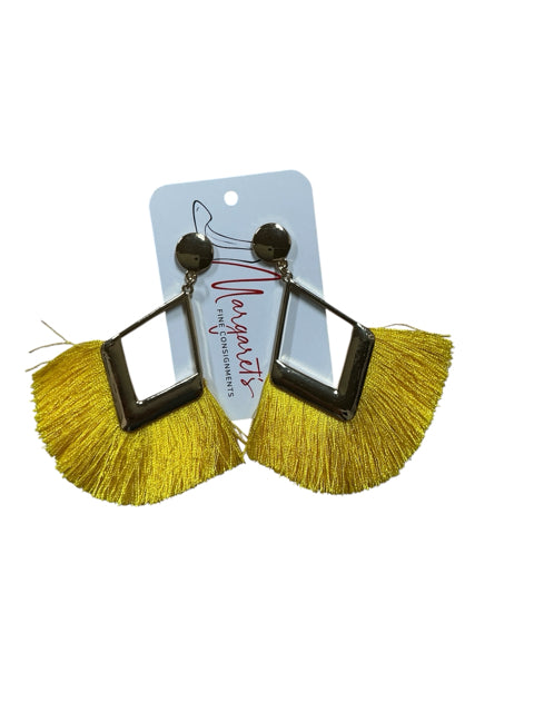 Mustard Yellow Fringe Geometric Statement Earrings