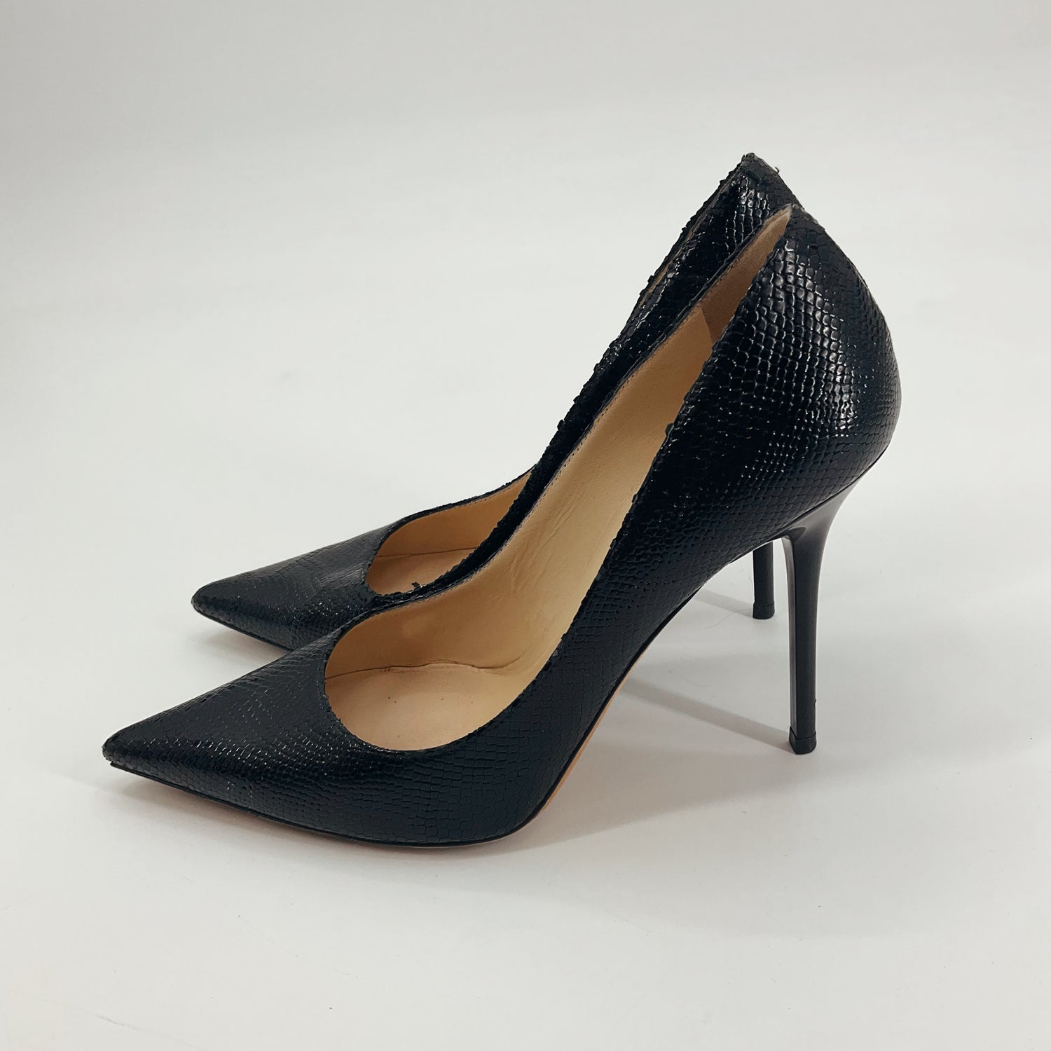 Jimmy Choo Black Snake Embossed Leather Pointed Toe Stiletto Pumps Size 5.5/6