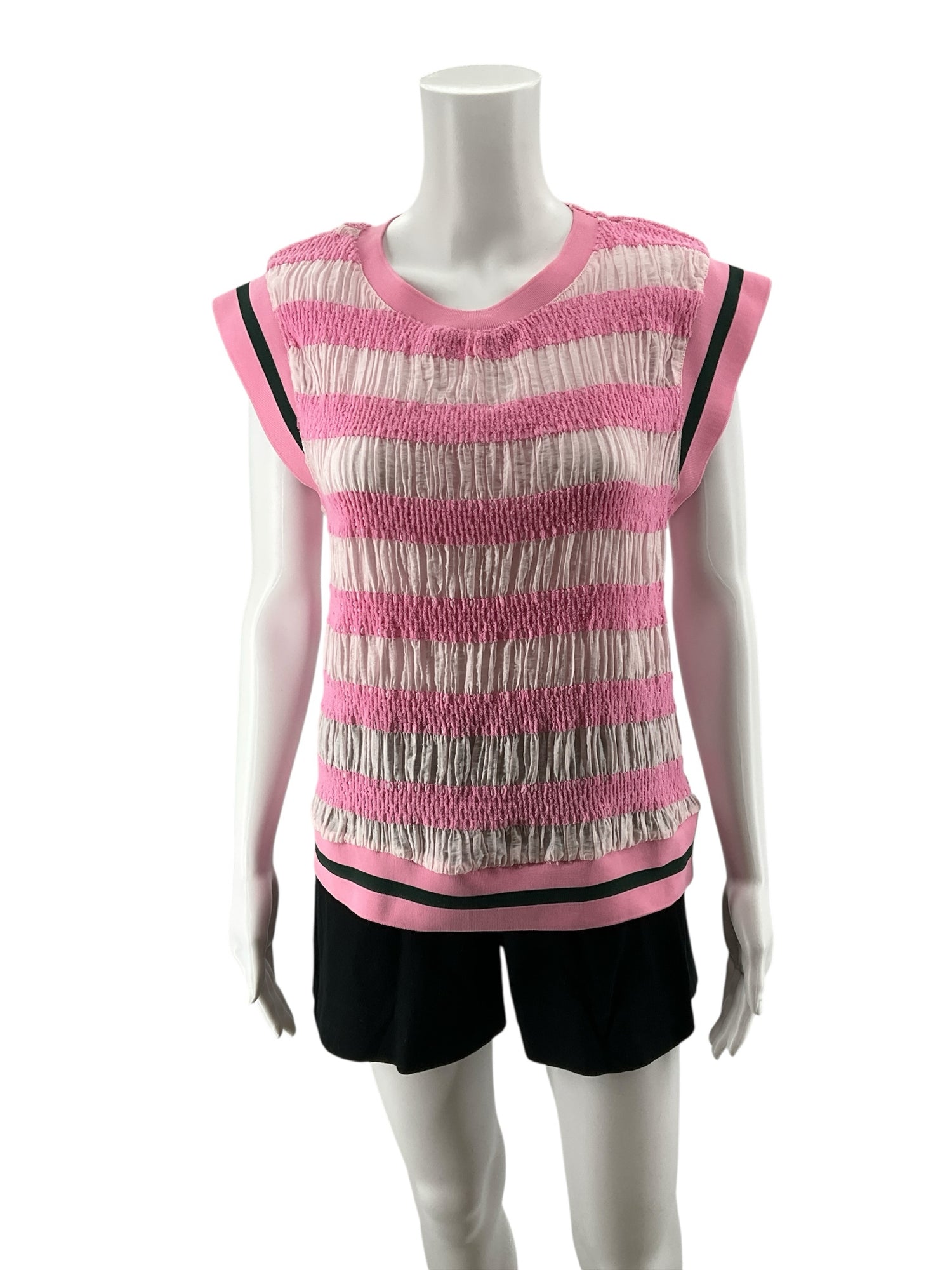 Voy Pink &amp; Ivory Striped Mixed Media Tencel Blend Cap Sleeve Top Size Large