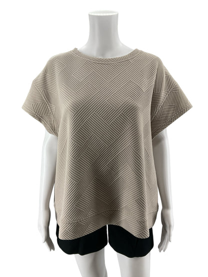 See and Be Seen Tan Geometric Jacquard Dolman Sleeve Top Size Medium