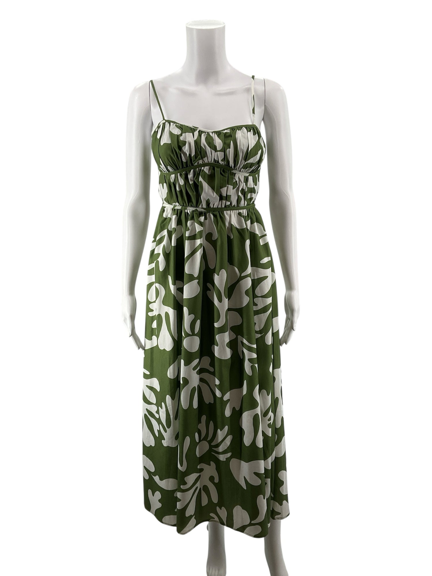 Runaway The Label White/green Maxi Isla Midi Dress XS Sage Green Botanical Print - Size XS