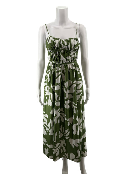 Runaway The Label White/green Maxi Isla Midi Dress XS Sage Green Botanical Print - Size XS