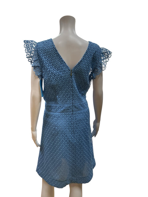 DRAPER JAMES Blue Eyelet Flutter Sleeve Dress V-Neck NWT Size 14