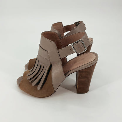 Pour la Victoire Clay Suede Fringe Peep Toe Wedge Sandals | Size 8