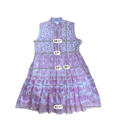 bella tu white/pink Boho Pink &amp; White Floral Ruffle Neck Tiered Cotton Dress Size Medium - Size M
