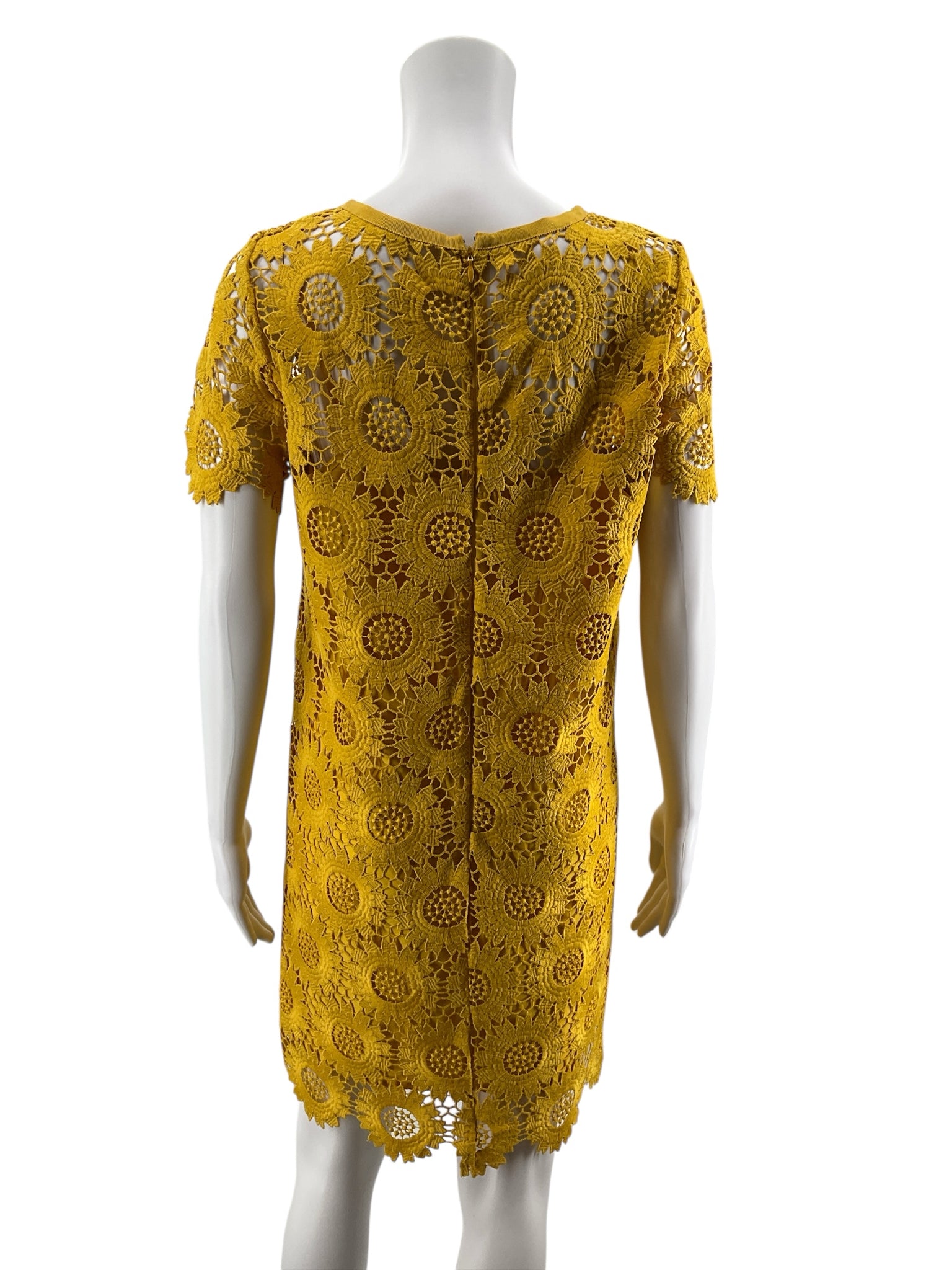 LOFT Yellow Sunflower Medallion Lace Shift Dress Size 6