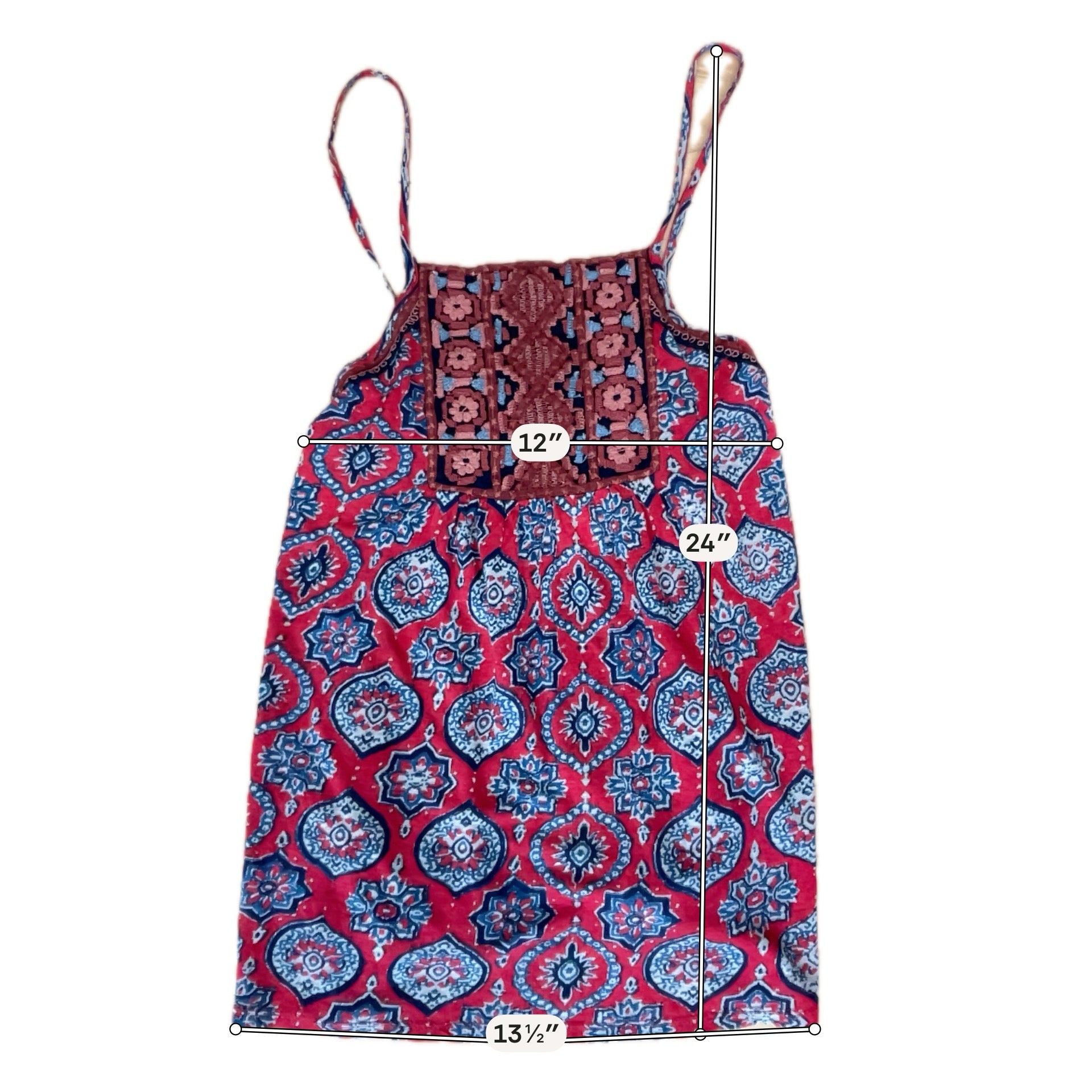 Lucky Brand XS Red &amp;amp; Navy Medallion Print Boho Embroidered Cami Top