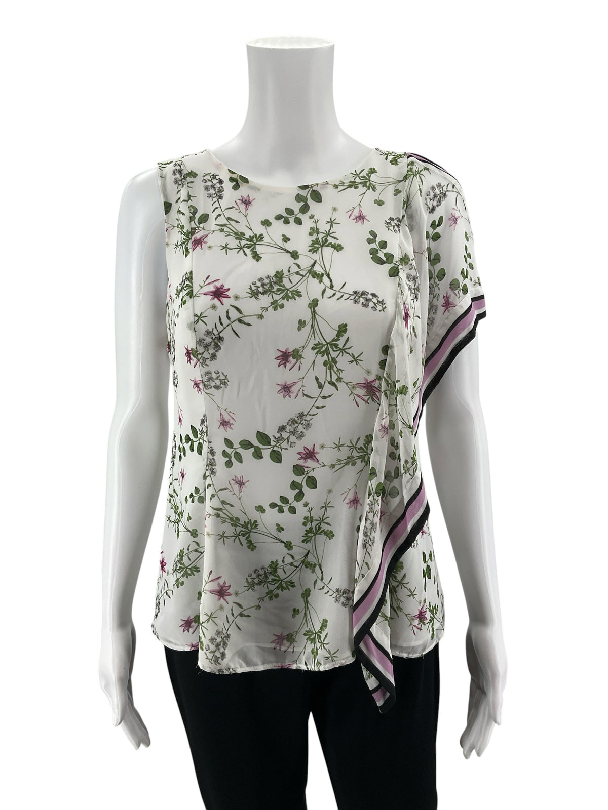 Ann Taylor Factory Floral Asymmetrical Drape Sleeveless Blouse | Size Small- ONLINE ONLY