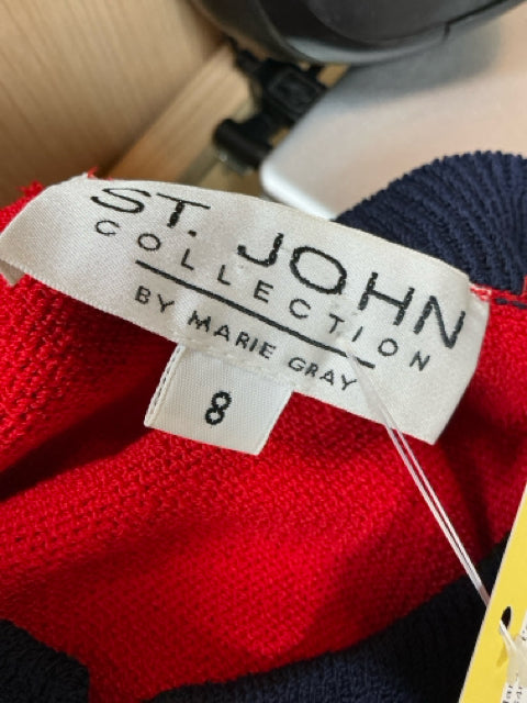St. John Collection by Marie Gray red/navy Jacket Red Santana Knit Jacket Navy Trim Size 8 - Size 8