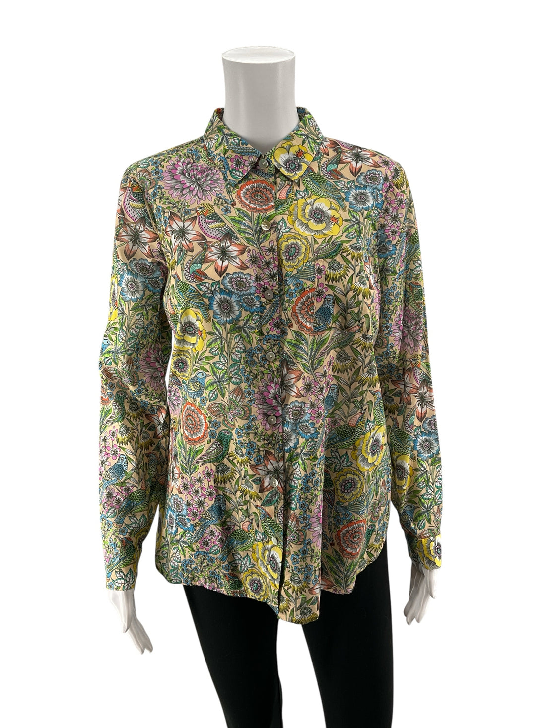 J. Jill Bird &amp; Botanical Print 100% Cotton Button-Down Shirt Size Medium