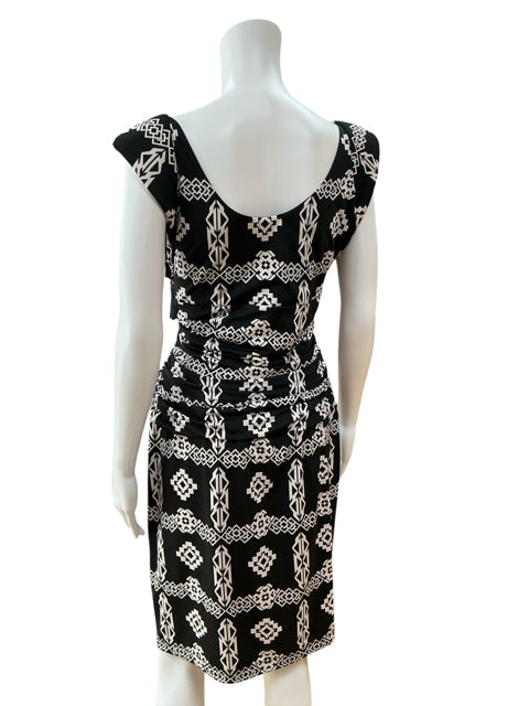 INC International Concepts black/ecru Sheath Geometric Print Ruched Sheath Dress Size XL - Size XL