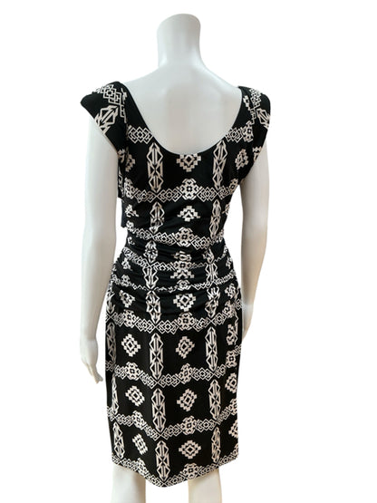 INC International Concepts black/ecru Sheath Geometric Print Ruched Sheath Dress Size XL - Size XL
