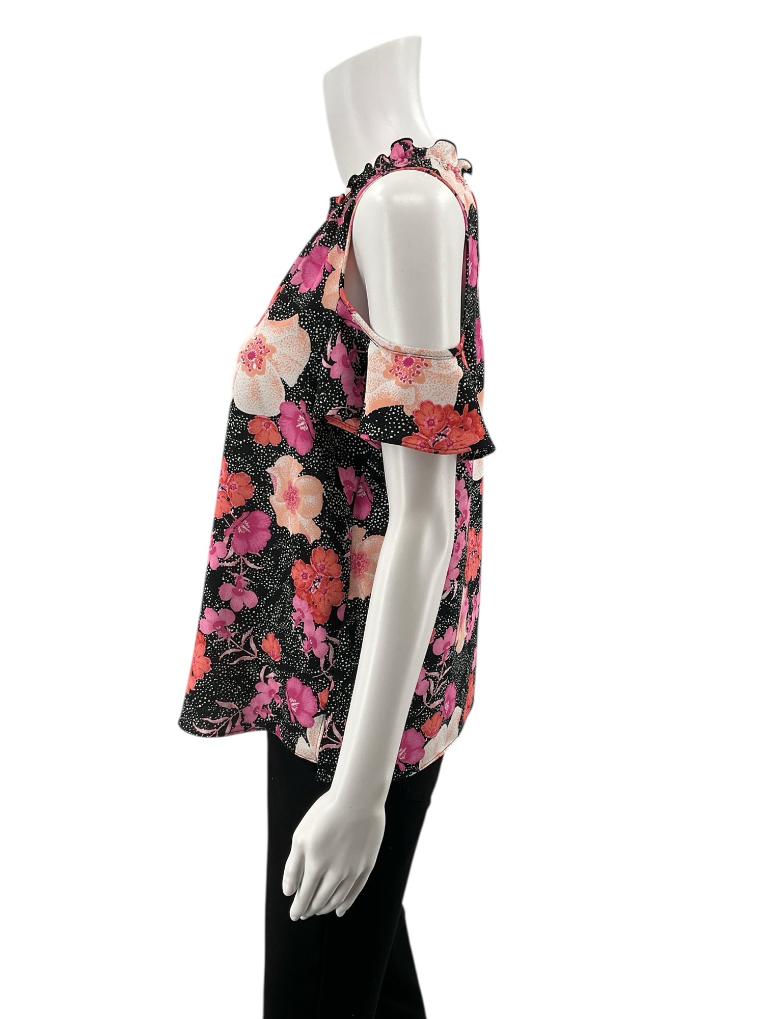 Charter Club Black/Pink/Orange Floral Pre-Owned Casual Top -  Size Small Petite