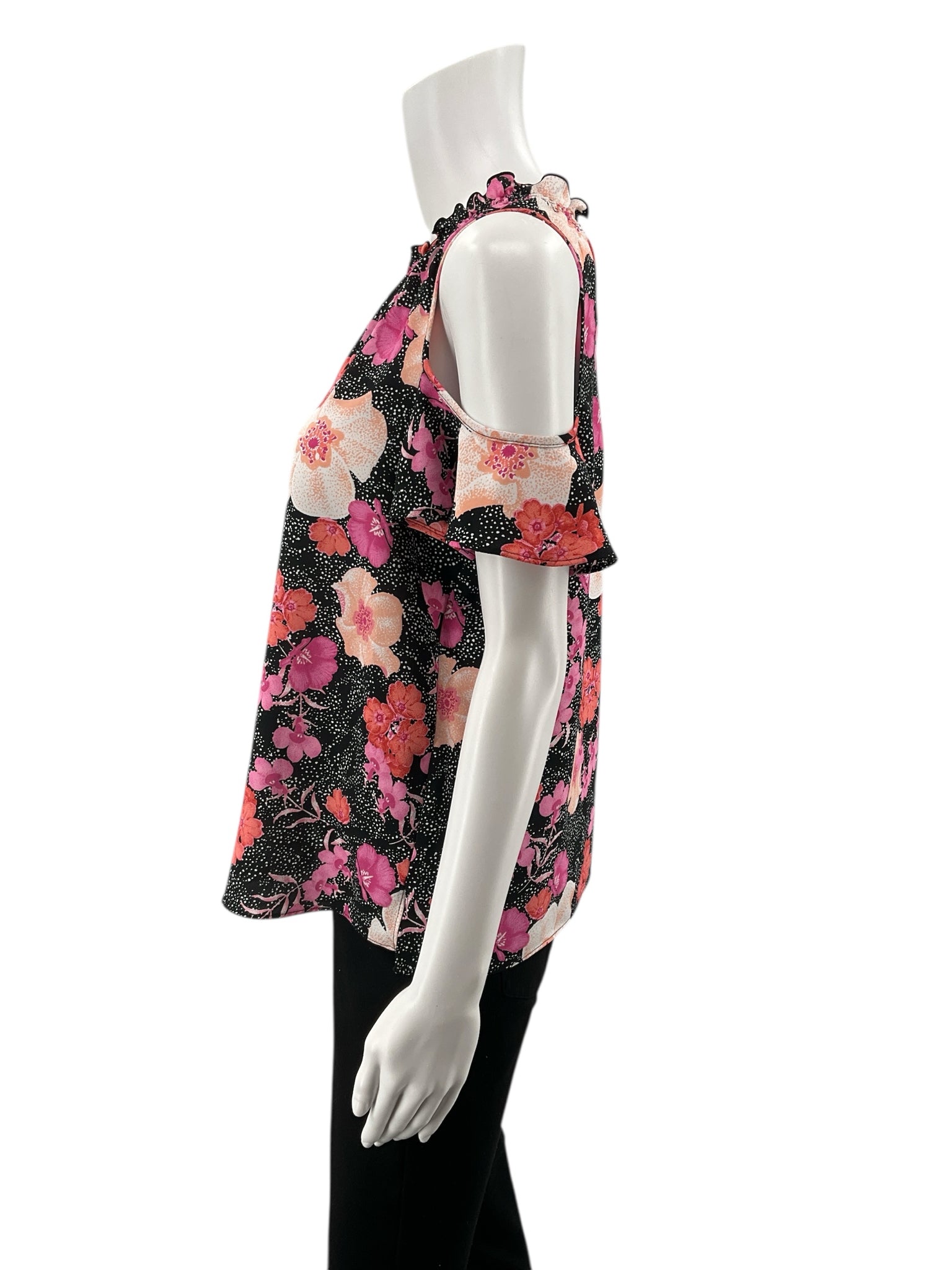 Charter Club Black/Pink/Orange Floral Pre-Owned Casual Top -  Size Small Petite