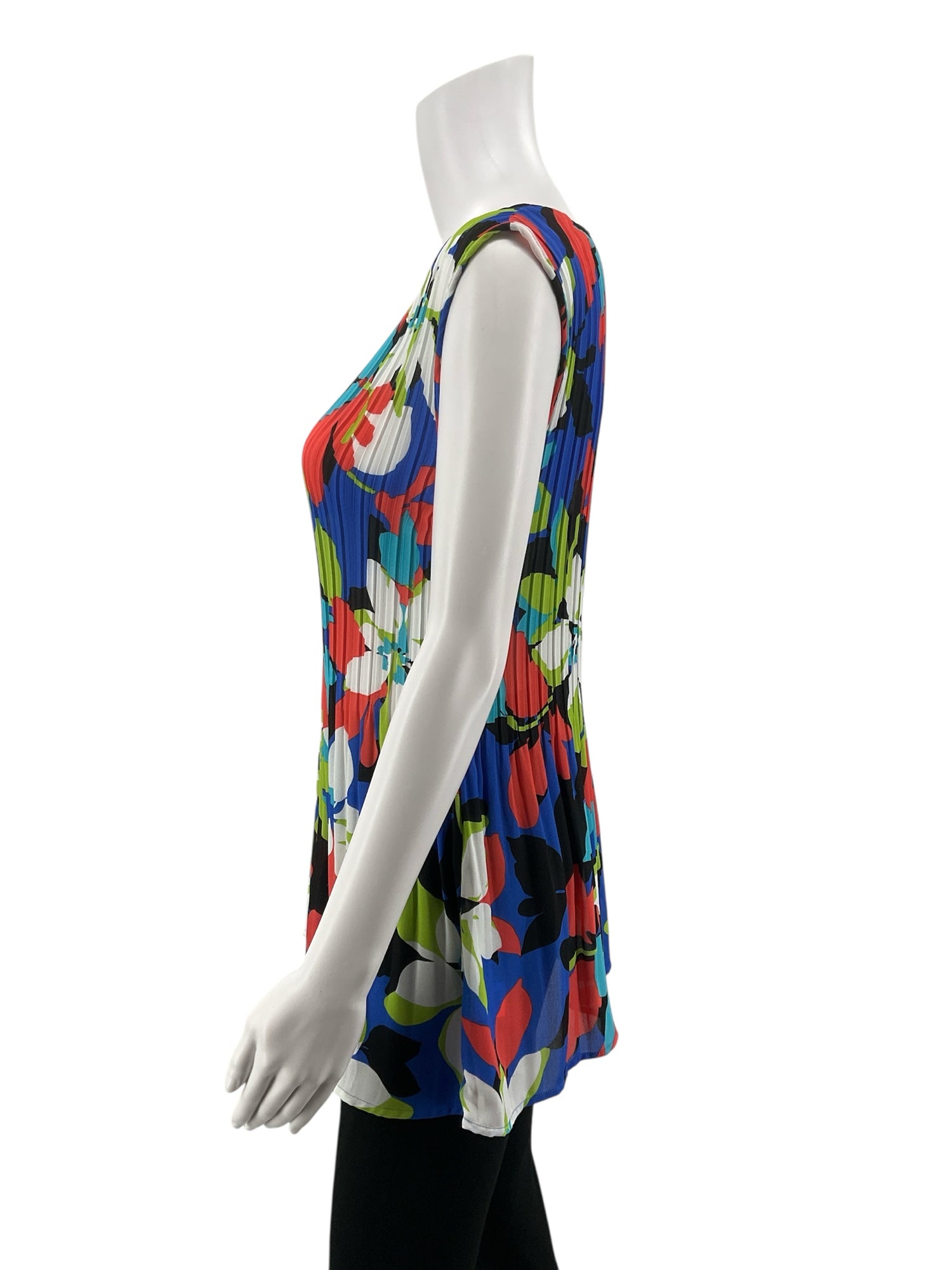 Floral &amp; Ivy multi Sleeveless Pleated Sleeveless Abstract Floral Tunic Top Size Large - Size L