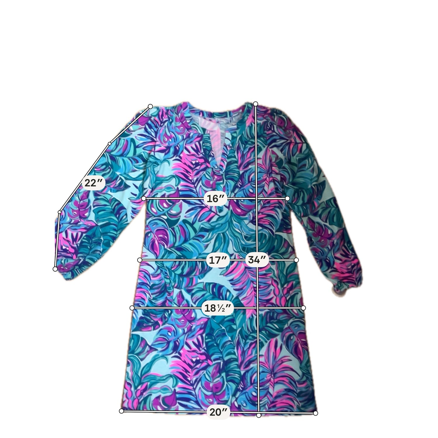 Lilly Pulitzer Turquoise/Pink Shift Cassi T-Shirt Dress Medium Sink Or Swim Print UPF 50+ - Size M
